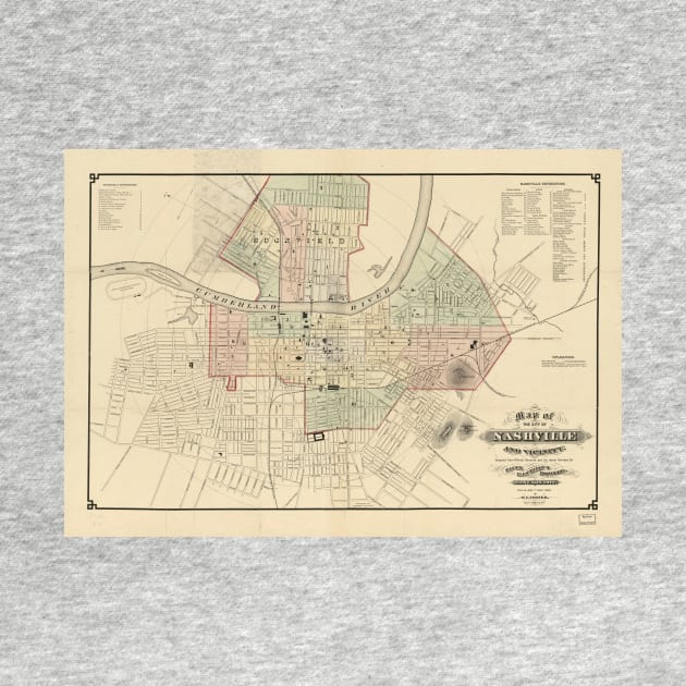 Vintage Map of Nashville Tennessee (1877) by Bravuramedia